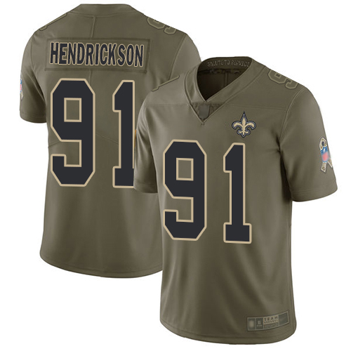 Men New Orleans Saints Limited Olive Trey Hendrickson Jersey NFL Football #91 2017 Salute to Service Jersey